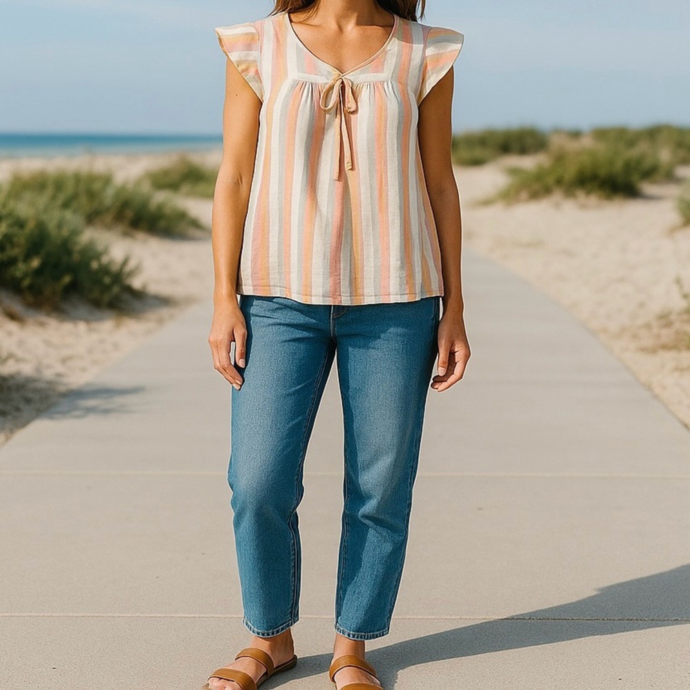 🛍️3/$25 BUNDLE LAUREN CONRAD Linen Ruffle Sleeve Open Sleeve Linen Top L